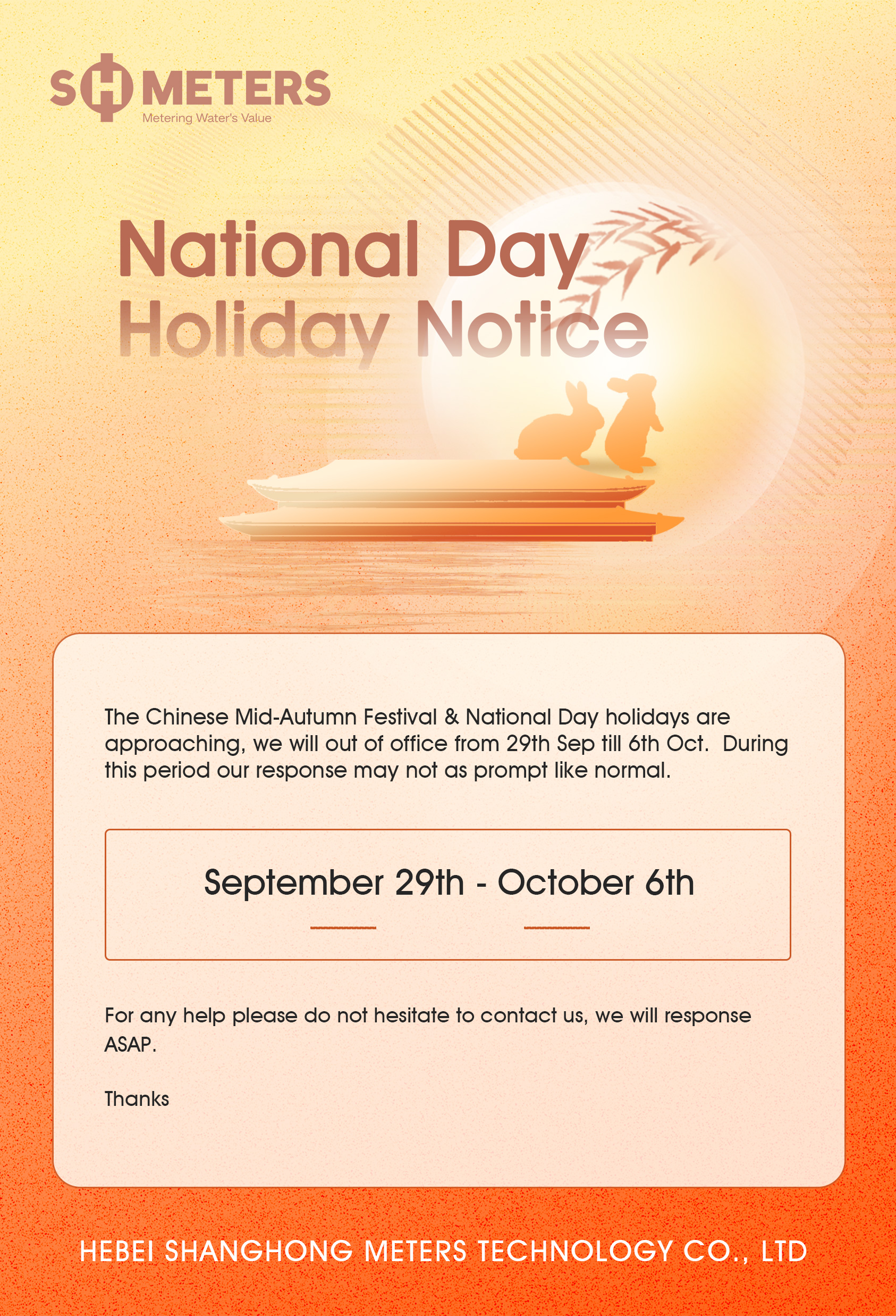 Mid-autumn festival＆The national day holiday notice